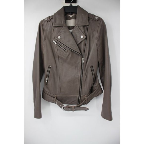 Soia & Kyo leather jacket women's S Genuine lambskin moto biker full zip brown